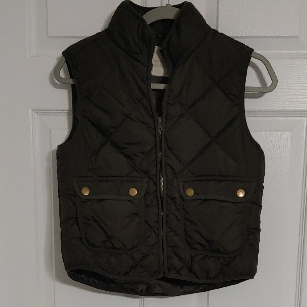 Altar'd State Army Green Quilted Vest with Gold Snap Accent Women's Small EUC